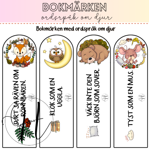 Bokmärken med ordspråk om djur Teach Academy