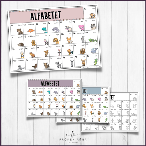 Alfabetet poster med djur i färg och svartvitt