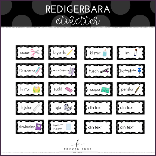 Redigerbara etiketter (svart)