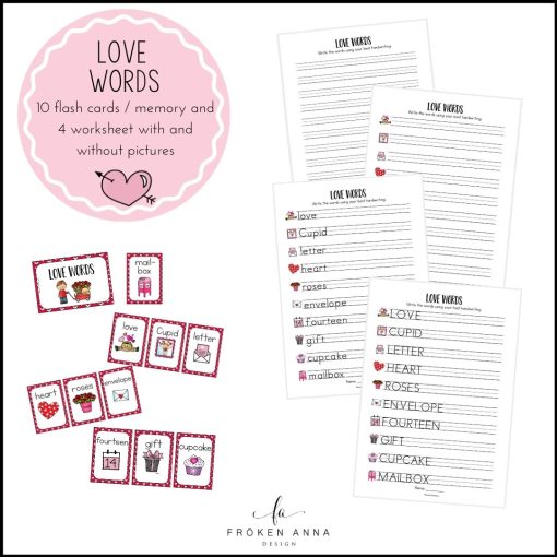 Love words (Ordkunskap, välskrivning, memory)
