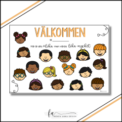 Dörrskylt allas lika värde / Välkommen / Klassrumsskylt