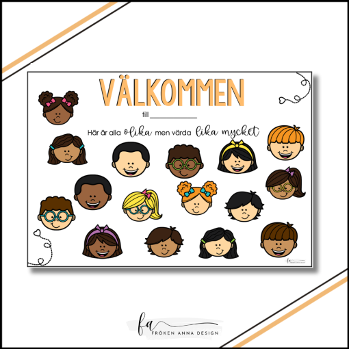 Dörrskylt allas lika värde / Välkommen / Klassrumsskylt