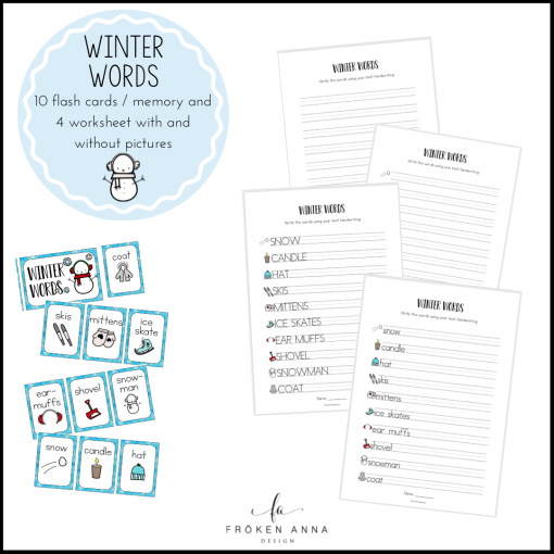 Winter words (Ordkunskap, välskrivning, memory)
