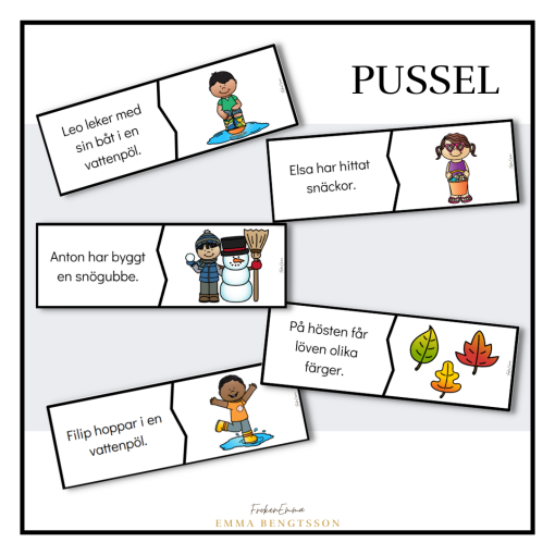 Pussel - läs meningen och hitta bilden