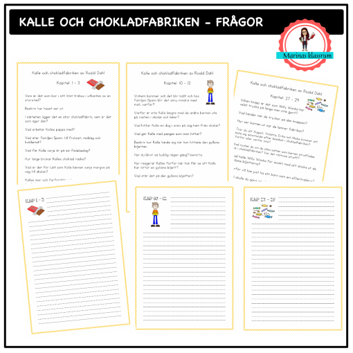 Kalle och chokladfabriken frågekort för boksamtal