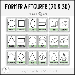Posters: Geometriska former och figurer 2D & 3D (grön - bubbelgum)