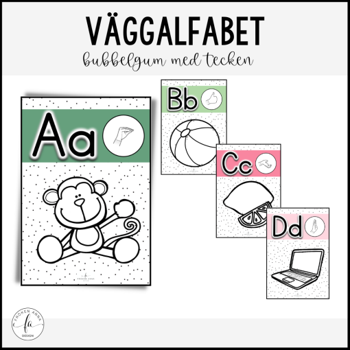 Väggalfabet med TAKK tecken som stöd