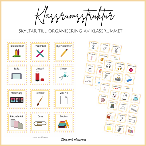 Klassrumsstruktur - Skyltar till organisering av klassrummet