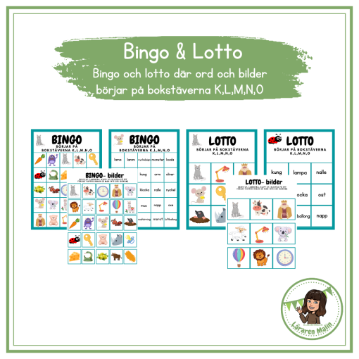 Lässpel- Bingo & Lotto med bokstäverna KLMNO