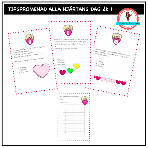 Tipspromenad - mattefrågor alla hjärtans dag åk 1