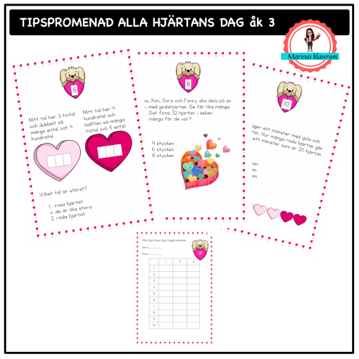 Tipspromenad - mattefrågor alla hjärtans dag åk 3