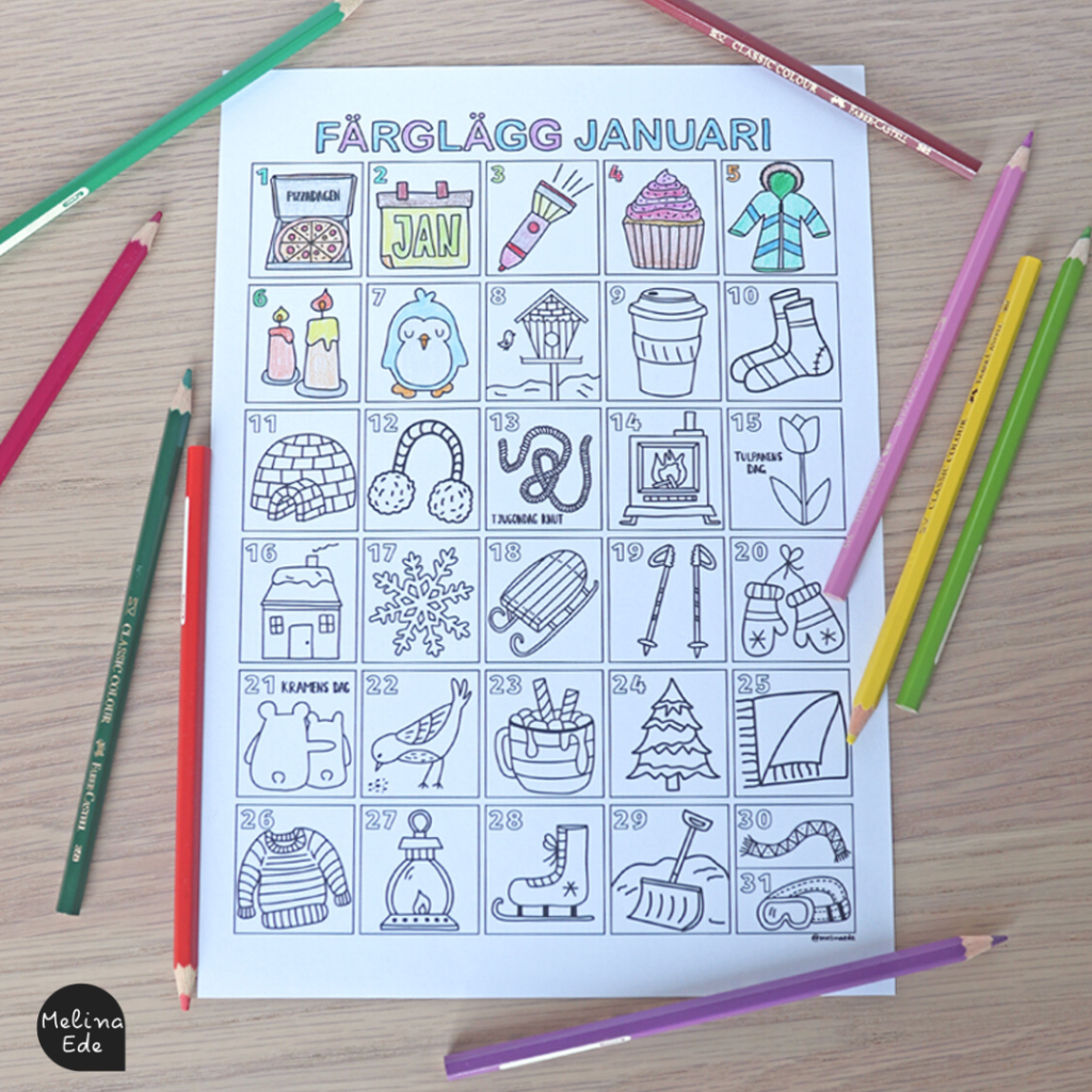 Färglägg januari - kalender | Teach Academy