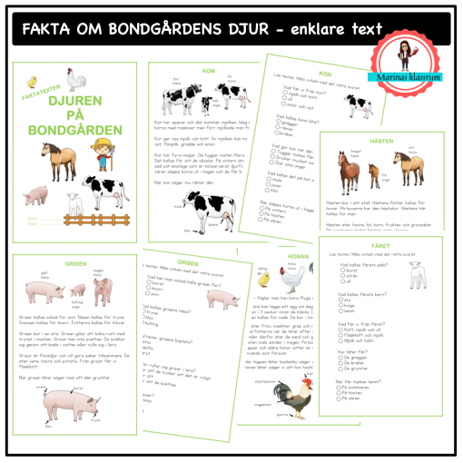 Fakta om bondgårdens djur - enklare text