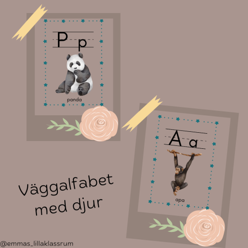 Väggalfabet - djur (med stödlinjer)