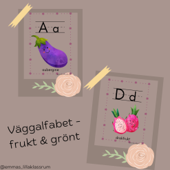 Väggalfabet - frukt & grönt (med stödlinjer)