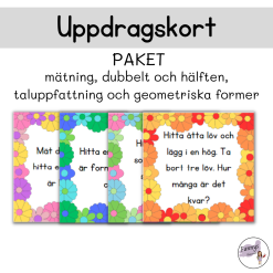 PAKET: Uppdragskort med mätning, geometriska former, dubbelt och hälften samt taluppfattning