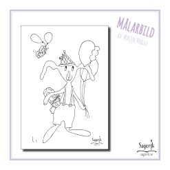 Målarbild kanin med ballonger och paket