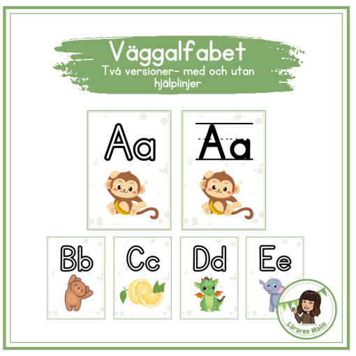 Väggalfabet- två versioner (med och utan hjälplinjer)