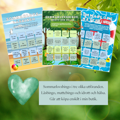 Paket med 3 st sommarlovsbingon läs, matte och idrott