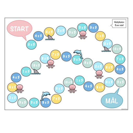 Mattespel: multiplikation - 5:ans tabell med tema "i havet"