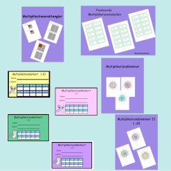 Multiplikationskörkort 1-10 paket med 3 övningshäften och flashcards