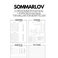 Sommarlov - 2 ordgömmor (+facit), 1 korsord (+facit), 2 mallar för berättelse