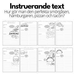 Instruerande text - 4 st olika mallar - A4 - smörgås, hamburgare, pizza och taco
