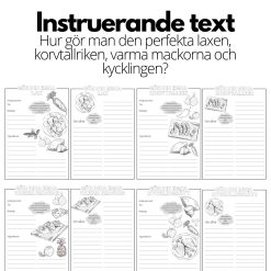Instruerande text - 4 st olika mallar - lax, korvtallrik, varma mackor och kyckling