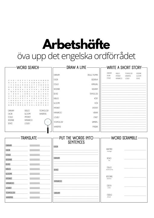 Arbetshäfte 1 - 12 sidor - engelskt ordförråd