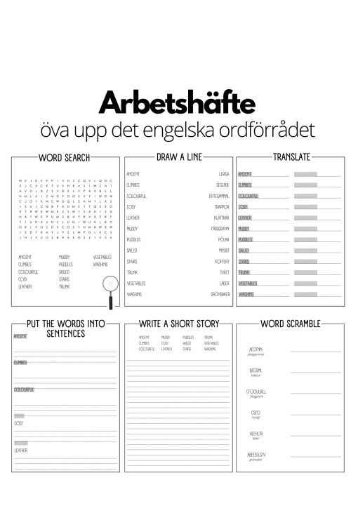 Arbetshäfte 2 - 12 sidor - engelskt ordförråd