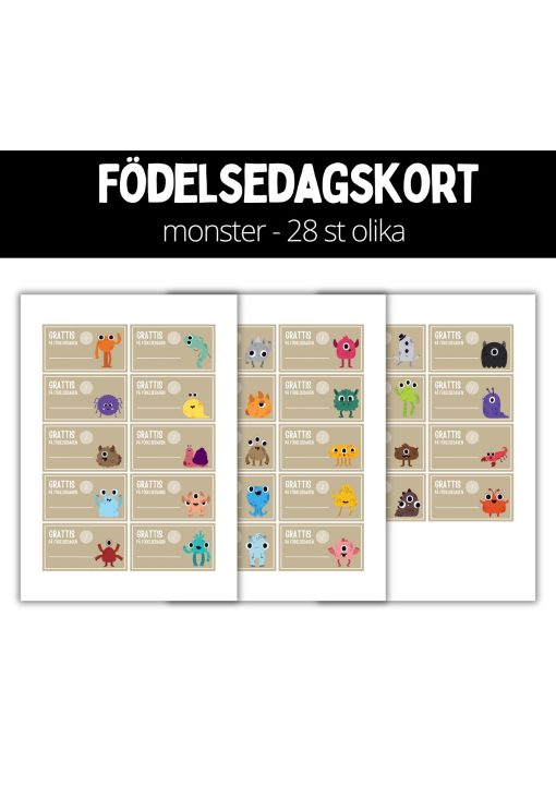 Födelsedagsskylt - monster - 28 st