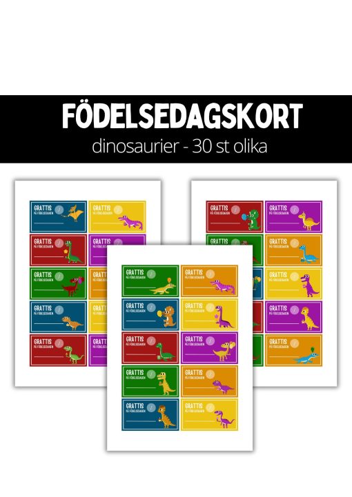 Födelsedagsskylt - dinosaurier - 30 st