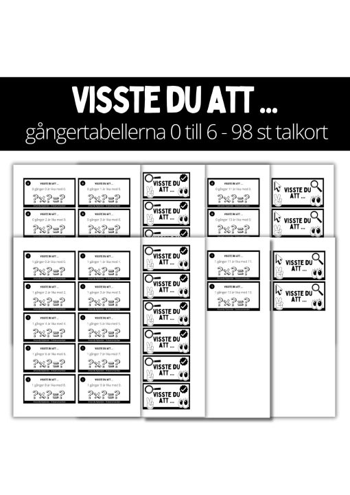 Visste du att ... 98 talkort (Matematik - gångertabellerna 0 - 6)