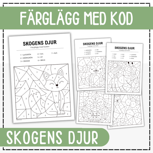 Färglägg med kod - skogens djur