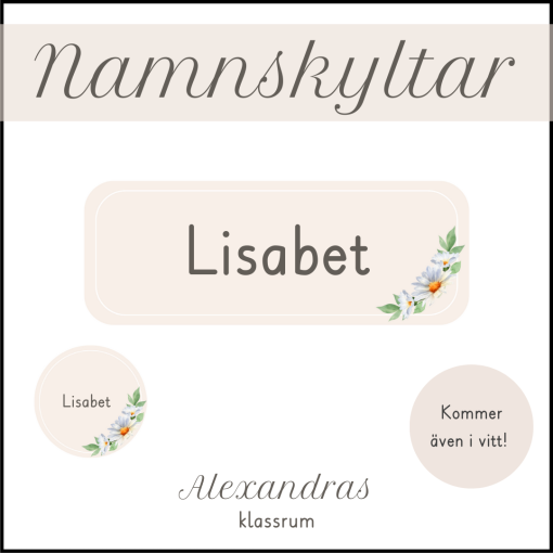Namnskyltar - både vit och beige design medföljer