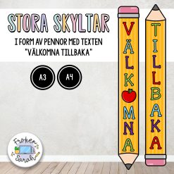 Stora skyltar i form av pennor: "Välkomna tillbaka"