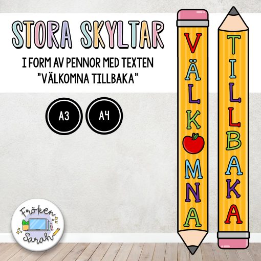 Stora skyltar i form av pennor: "Välkomna tillbaka"