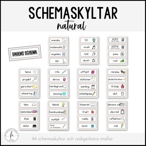 Stilrena, redigerbara schemaskyltar tema natural