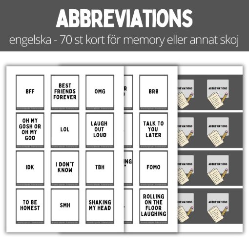 Abbreviations - 70 st kort - för memory eller annat skoj
