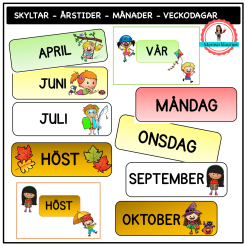 Skyltar till tavlan - årstider, månader, veckodagar