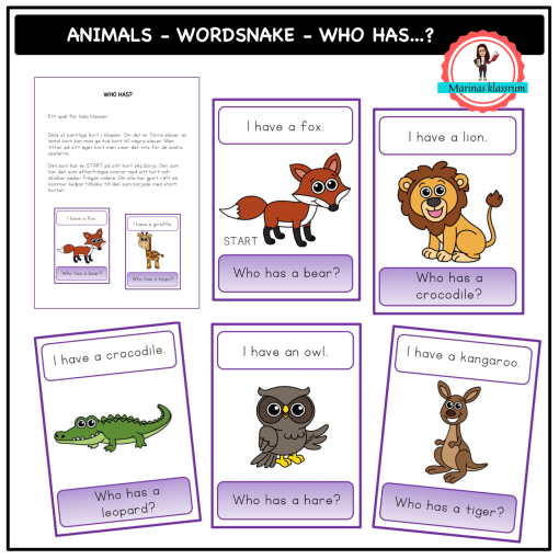 Wordsnake - Who has? - animals 2