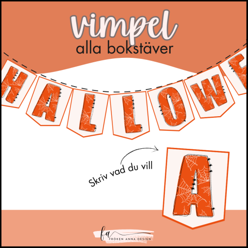 Halloweenvimpel alla bokstäver - skriv vad du vill!