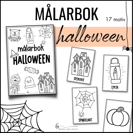 Målarbok Halloween: 17 målarbilder