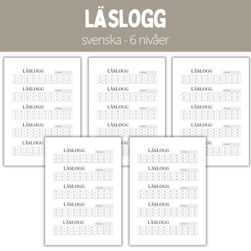 Läslogg - 6 nivåer