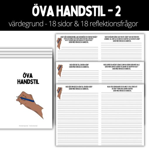 Öva handstil - 2 - värdegrund - 18 sidor & 18 frågor