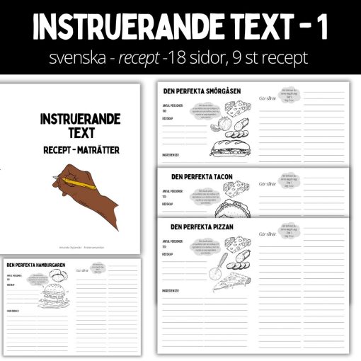 Instruerande text - 1 - recept -18 sidor, 9 st recept - middag