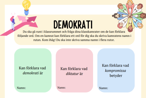 Konversationsbingo/Hitta någon som.. (Demokrati/Klassråd) Beige & pastell