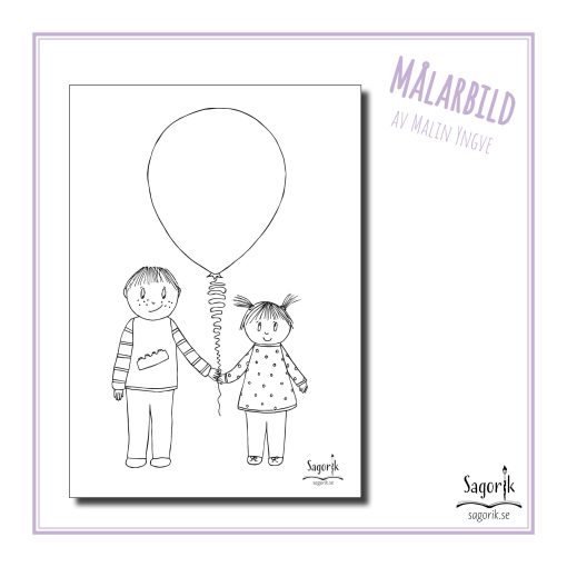 Målarbild - Barn med ballong