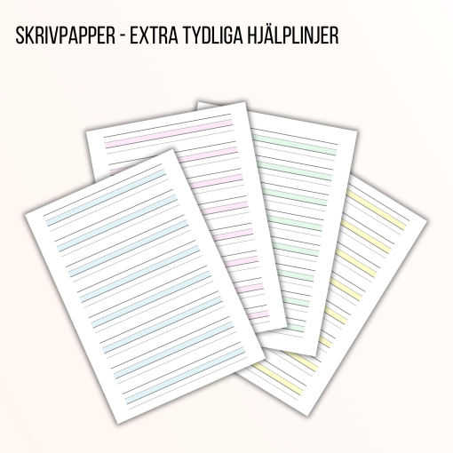 Skrivpapper med extra tydliga hjälplinjer - två versioner