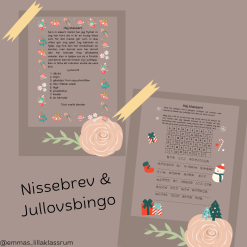 Nissebrev (4 stycken) och ett jullovsbingo